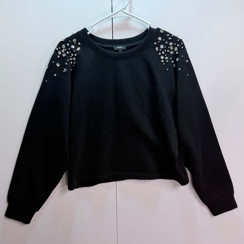 Express Black Rhinestone Embellished Crewneck Sweatshirt Size M